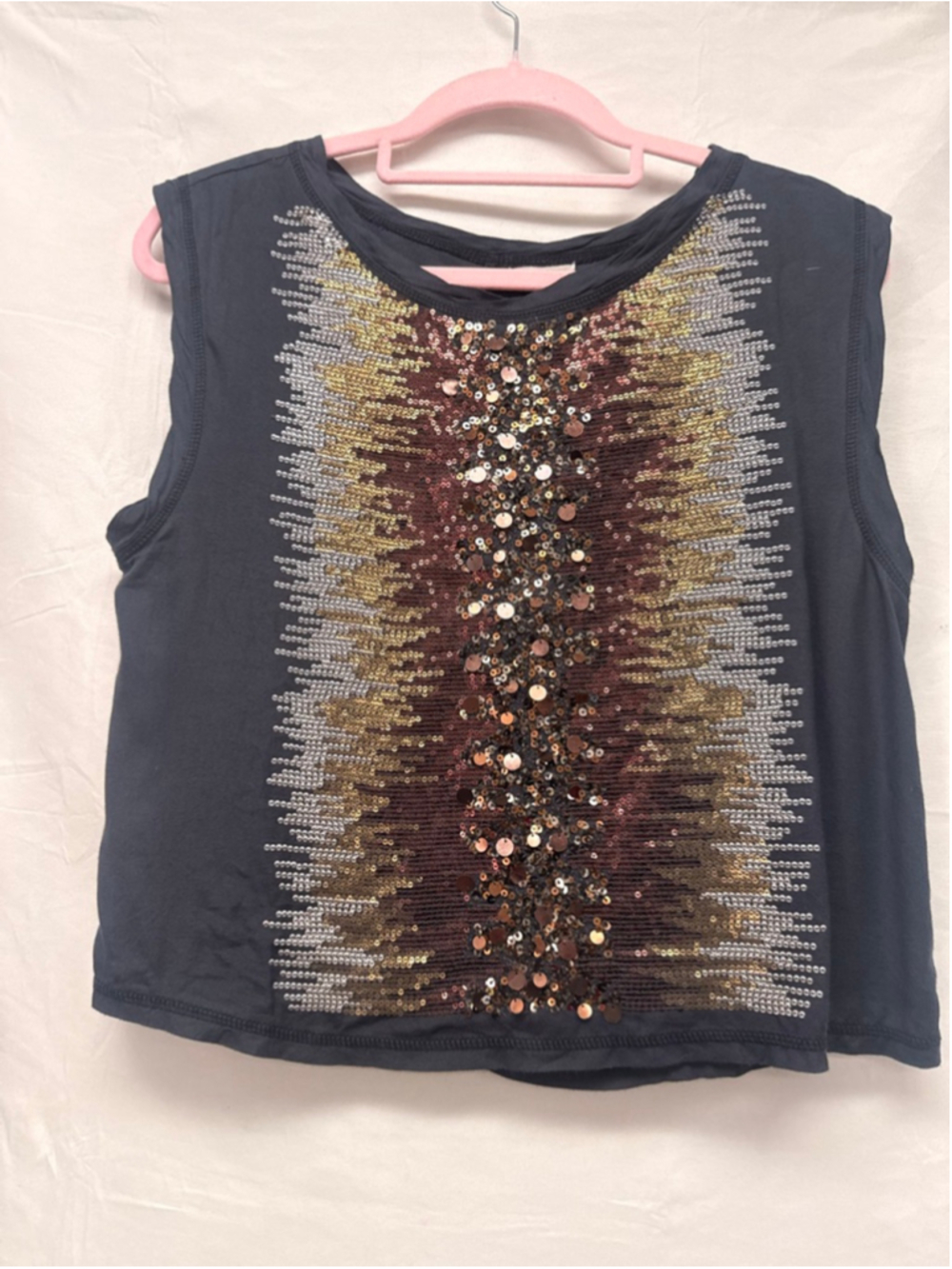 Women's Ecote Sequin Tank Top S Charcoal Gold